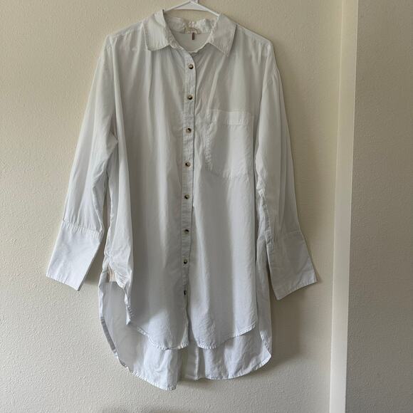 Womens Free People Tunic Button Down Shirt M Oversized Split Back Tie Coastal - Picture 1 of 8